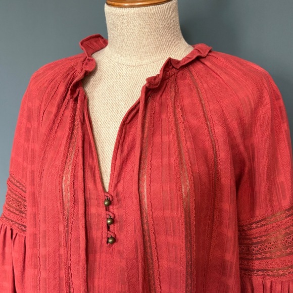 Veronica Beard Tops - Veronica Beard Kalina Peasant Blouse‎ | Size 8 | Red 100% Cotton Cottagecore Top